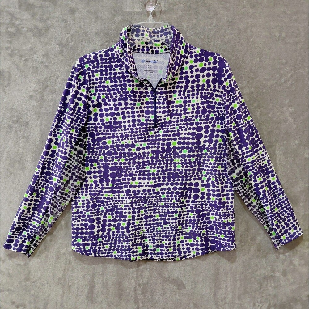 IBKUL Mock Neck 1/4 Zip Pullover Women's XL Multi-Dots Mesh Sleeves Pickleball
